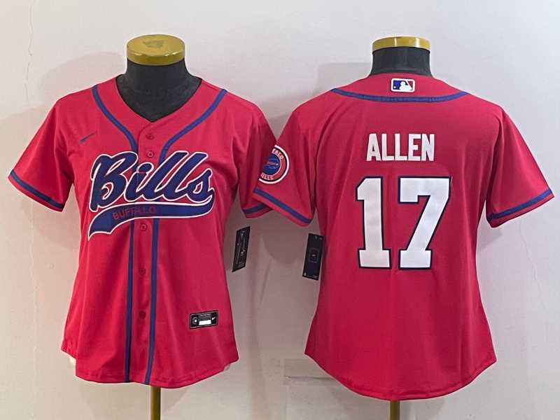 Womens Buffalo Bills #17 Josh Allen Red Stitched Cool Base Nike Baseball Jersey->women nfl jersey->Women Jersey